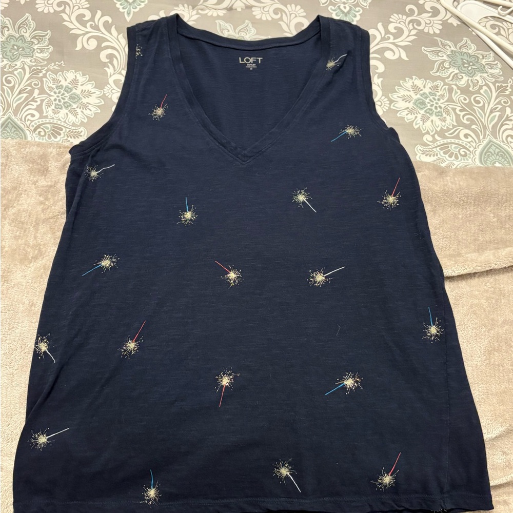 LOFT Dark Blue Tank Top with Star Pattern